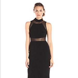 Betsy & Adam Black High Neck Illusion Gown